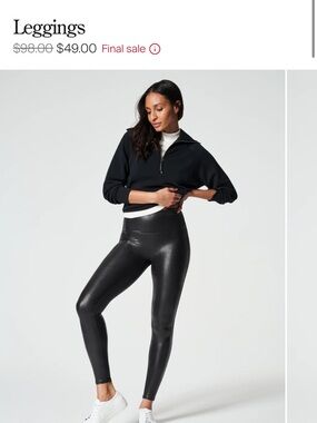 TWO SPANX Black & Green Shiny High-Rise Faux-Leather Leggings
